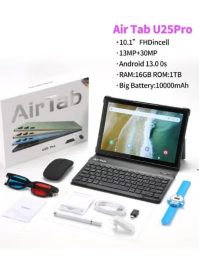 AIR TAB U25 Pro  Tablet with Arabic Keyboard, 10.1-Inch FHD Display, 16GB RAM, 1TB Storage, 10000mAh Battery, Dual SIM, Wi-Fi & Bluetooth, Long-Lasting Performance for Study, Work & Entertainment – Blue - Image 1